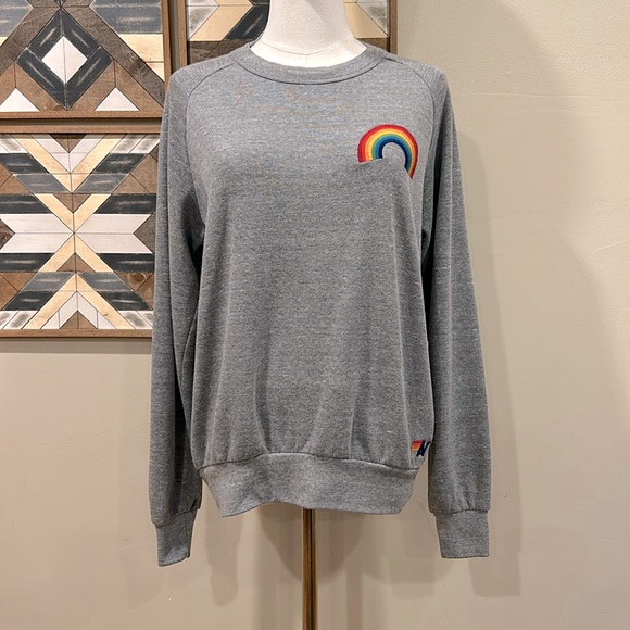 Aviator Nation Tops - Aviator Nation Crew Neck Rainbow Sweatshirt Grey XS